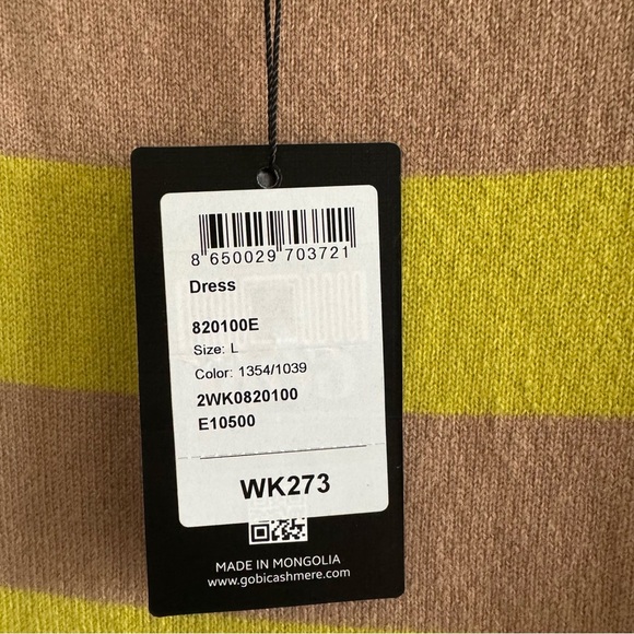 NWT Gobi Mongolian Cashmere Striped Yellow Tan Sweater Dress size Large - Picture 11 of 14
